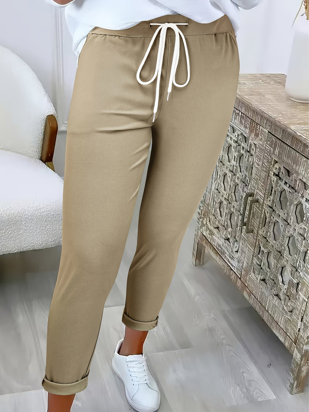 KLASSIEKE SLIM-FIT BROEK MET TREKDROAD VOOR VROUWEN