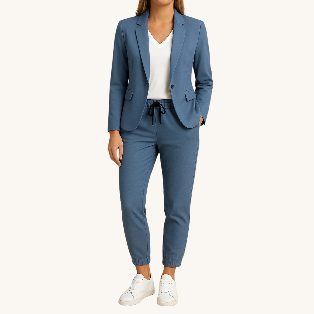 SLIMME KLASSIEKE BLAZER EN JOGGER GECOÖRDINEERDE SET VOOR VROUWEN