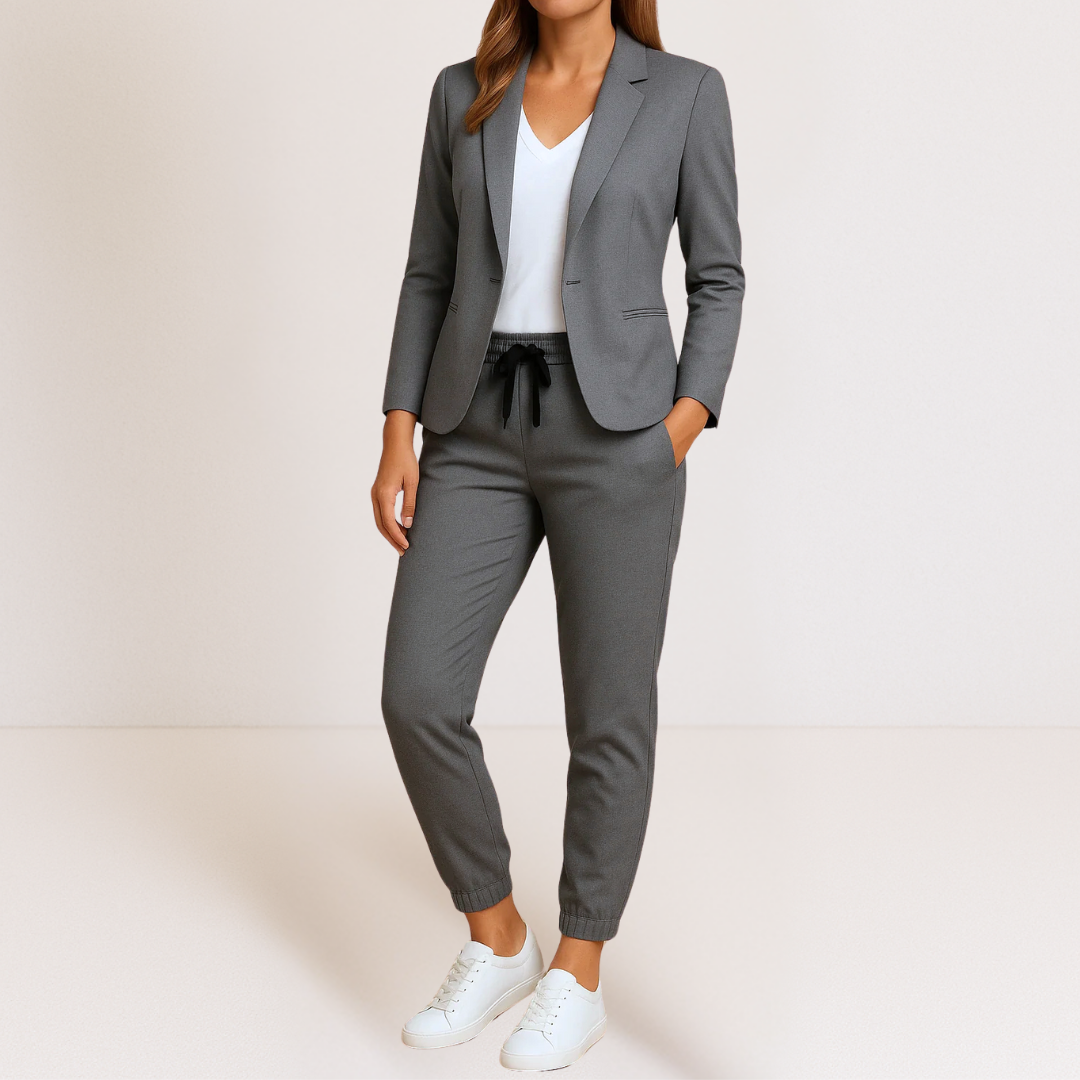 SLIMME KLASSIEKE BLAZER EN JOGGER GECOÖRDINEERDE SET VOOR VROUWEN