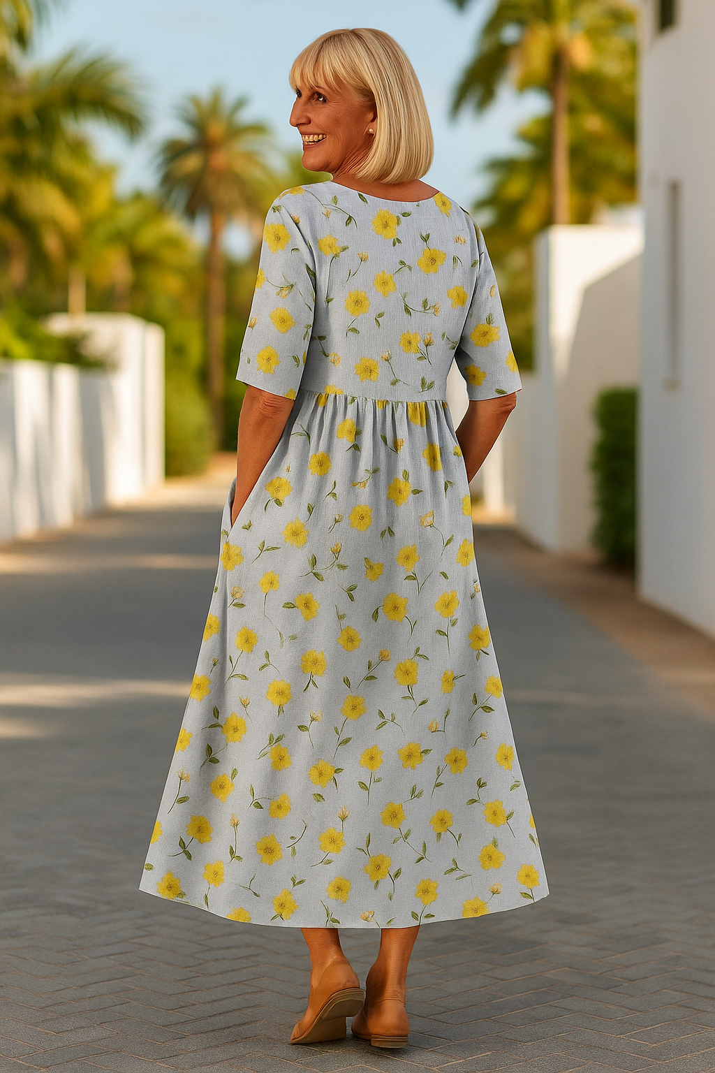 KLASSIEKE MIDI-JURK MET BLOEMENPATROON VOOR VROUWEN