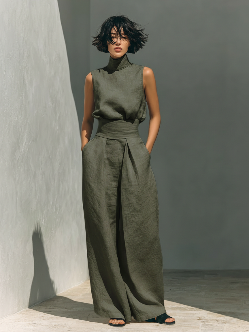 KATOENEN SET MET WIJDE BROEK VOOR DAMES