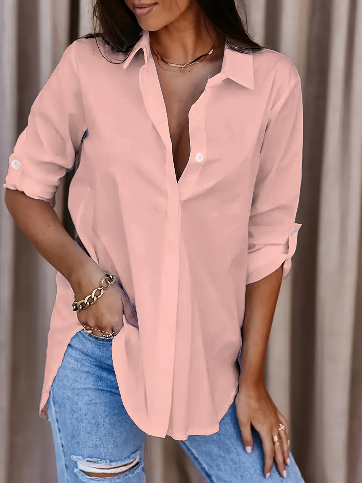 V-HALS BLOUSE MET KNOPEN VOOR VROUWEN